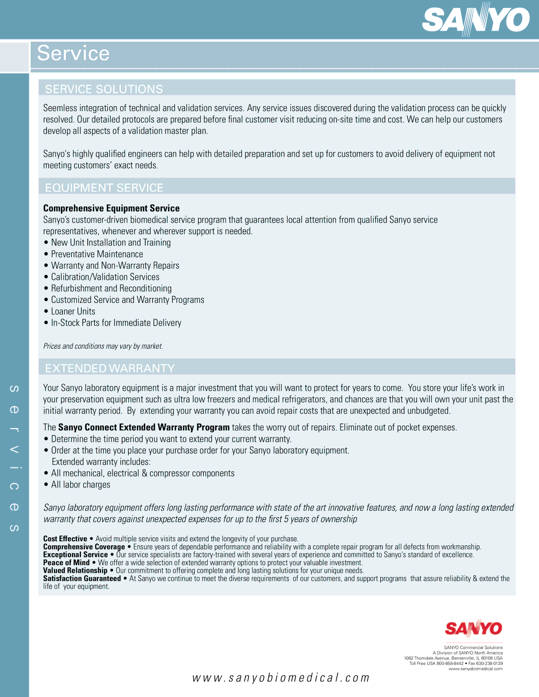 Sanyo Validation warranty R v i c e s, Service Solutions, Equipment Service, Extended Warranty 