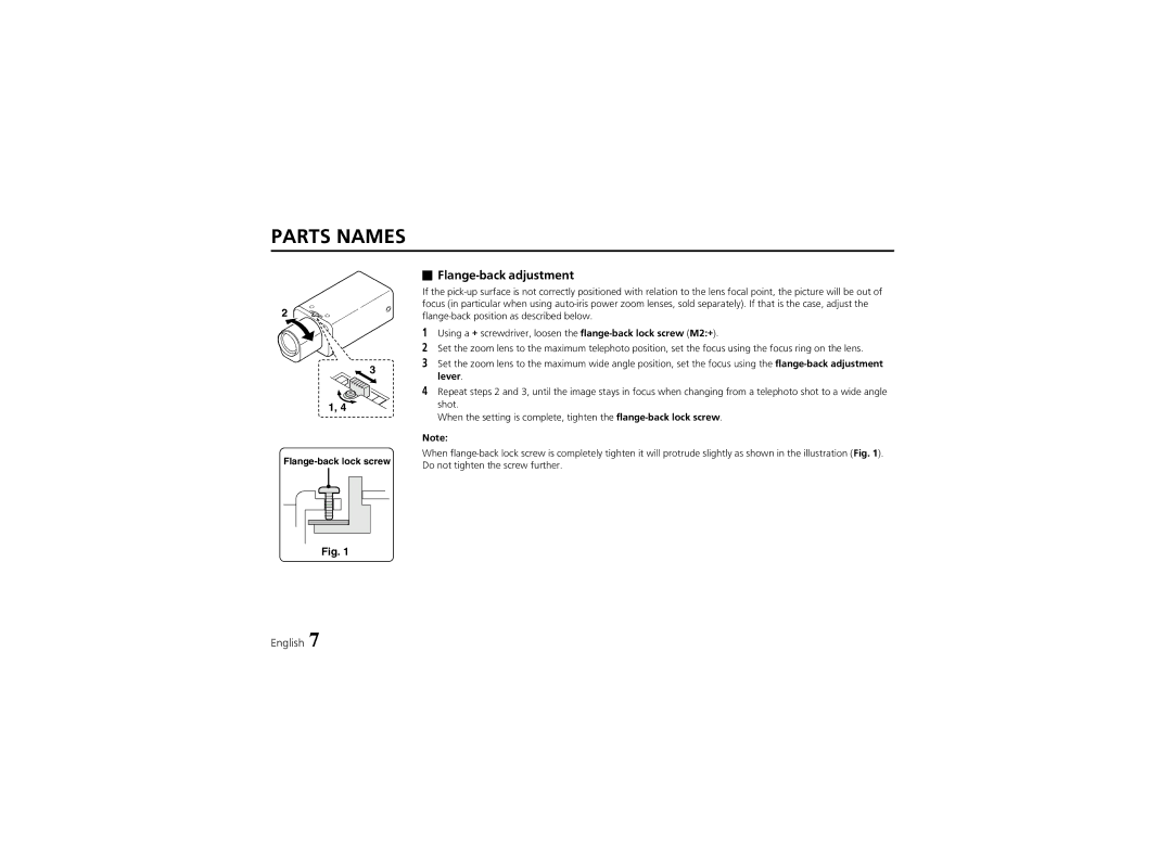 Sanyo VCC-4324 instruction manual Flange-back adjustment 