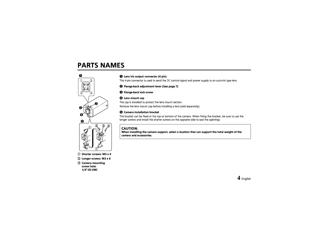 Sanyo VCC-4324 instruction manual Parts Names, 1 13 2, English 