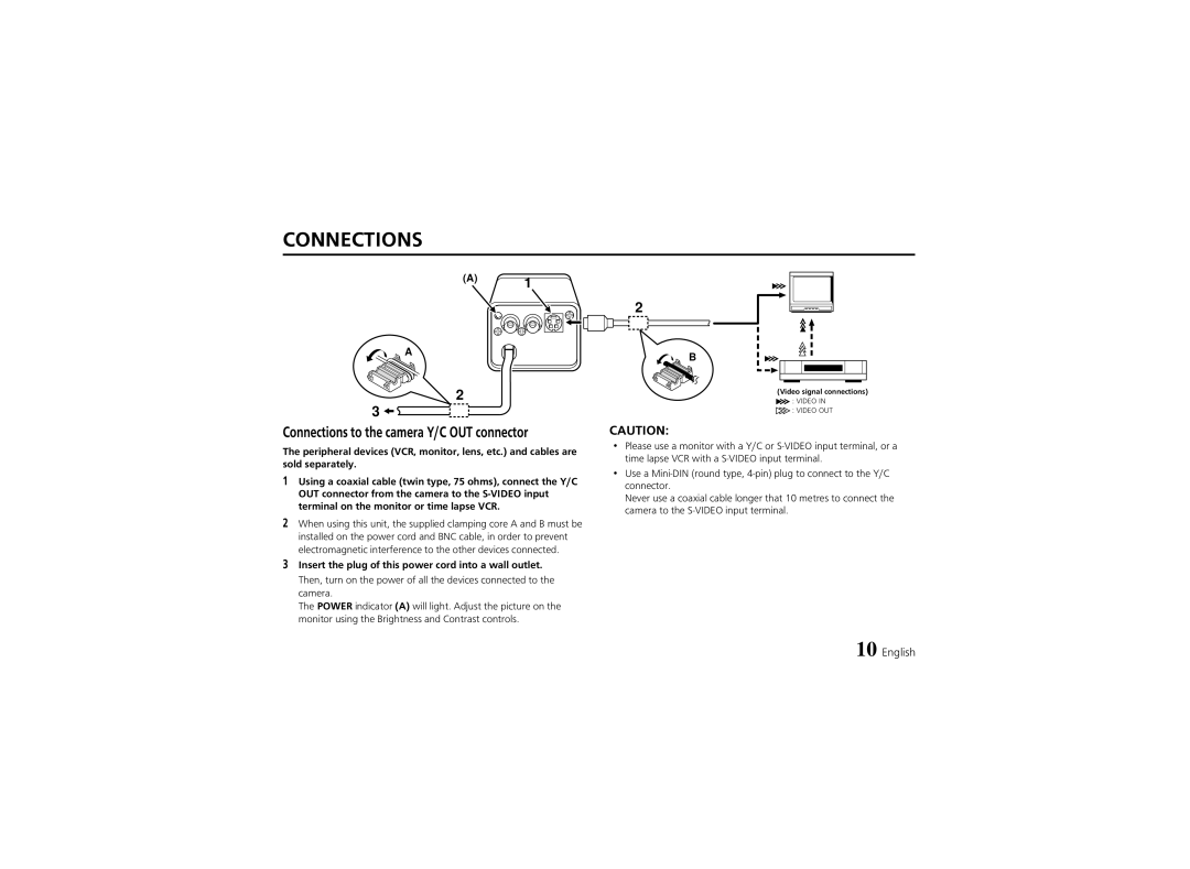 Sanyo VCC-6570P instruction manual Connections to the camera Y/C OUT connector 