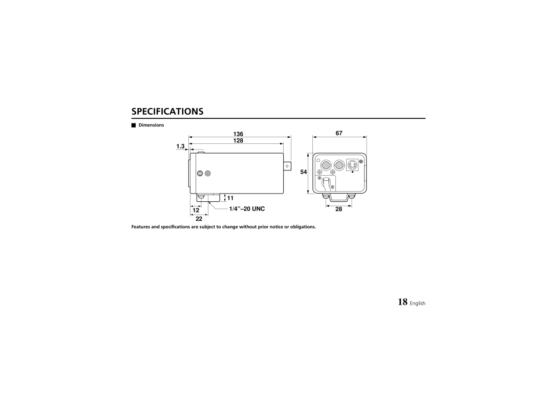 Sanyo VCC-6570P instruction manual Specifications, Dimensions 