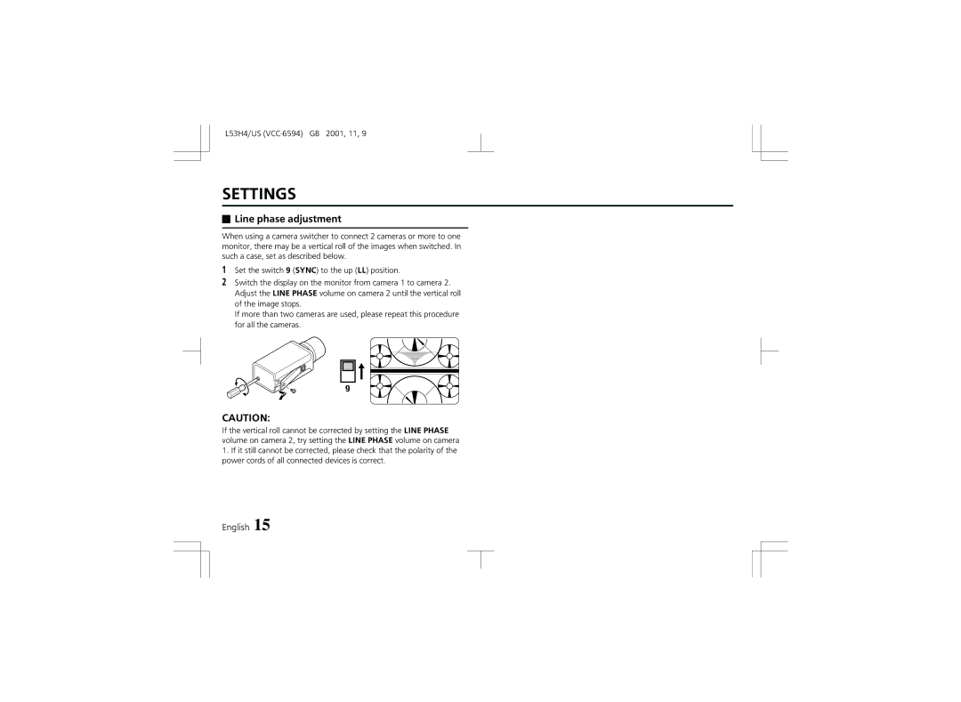 Sanyo VCC-6594 instruction manual Line phase adjustment 