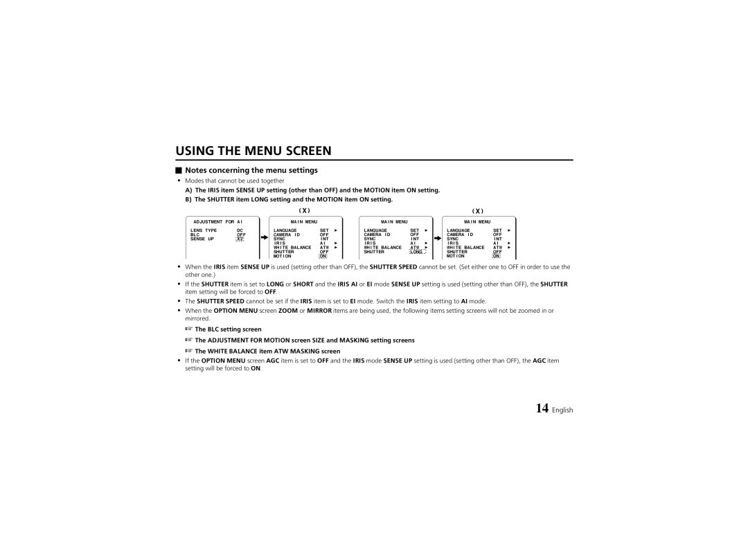 Sanyo VCC-6974 instruction manual Using the Menu Screen 