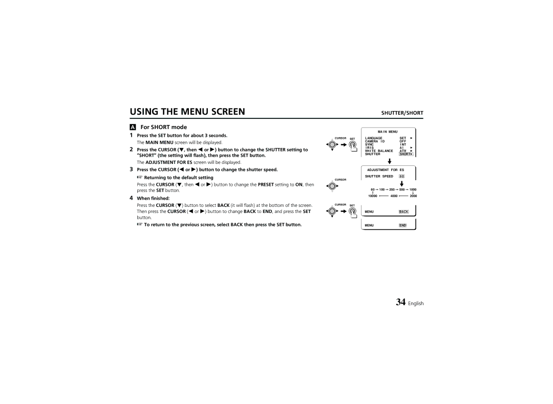 Sanyo VCC-6974 instruction manual For Short mode 