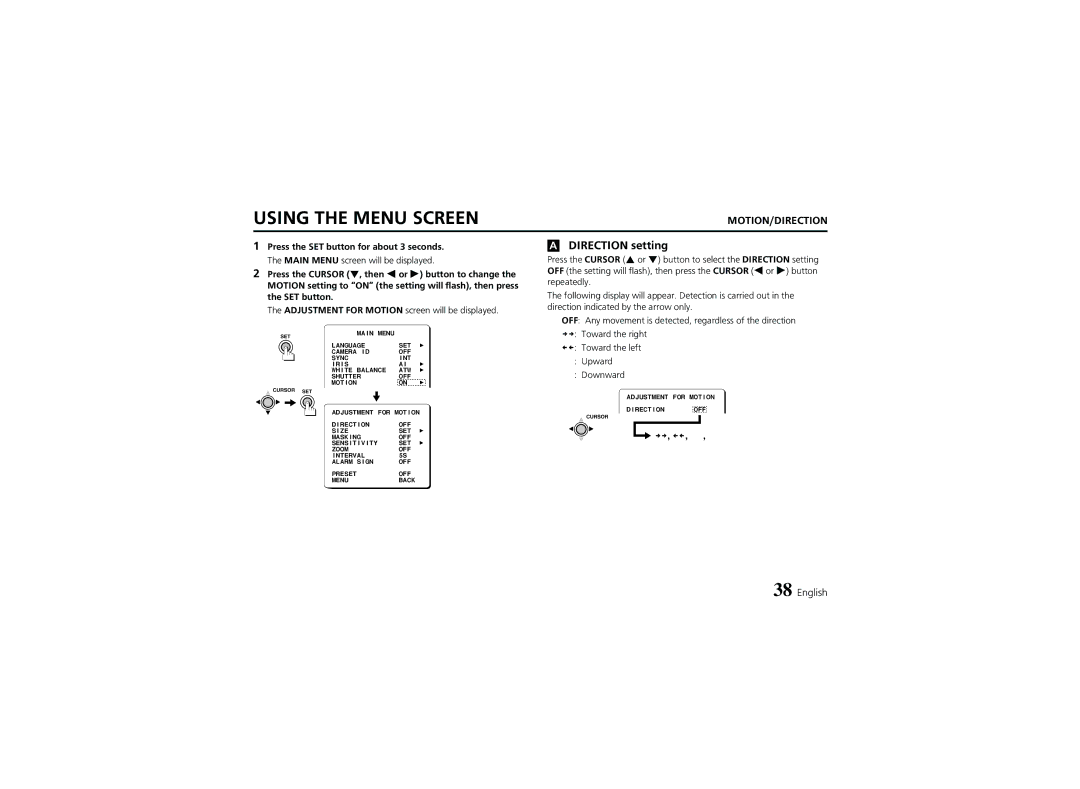 Sanyo VCC-6974 instruction manual Direction setting, Üü, íí, óó, ññ 