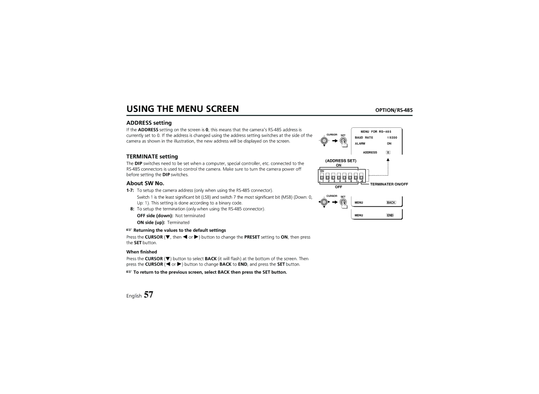 Sanyo VCC-6974 instruction manual Address setting, Terminate setting, About SW No 