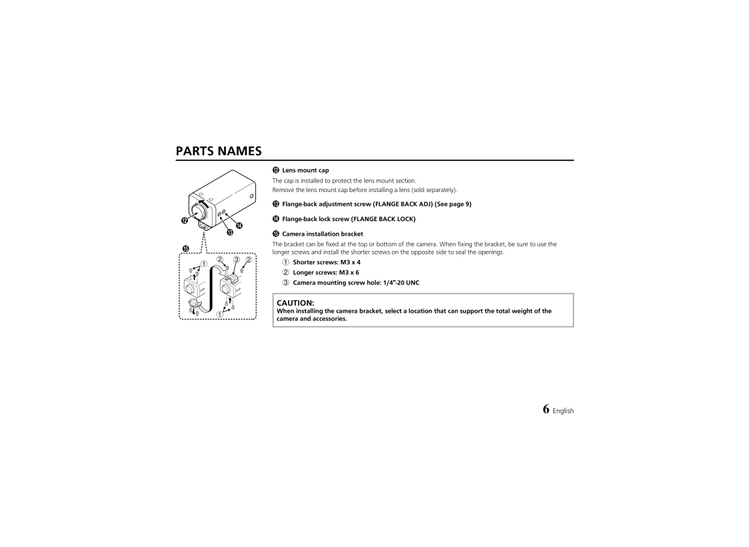 Sanyo VCC-6974 instruction manual Lens mount cap 