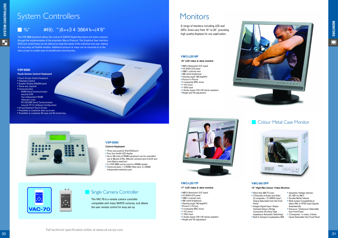 Sanyo VCC-9700P, VCC-HD4000P, VCC-9800P, VCC-5995P, VCC-4795P Monitors, Colour Metal Case Monitor, Single Camera Controller 