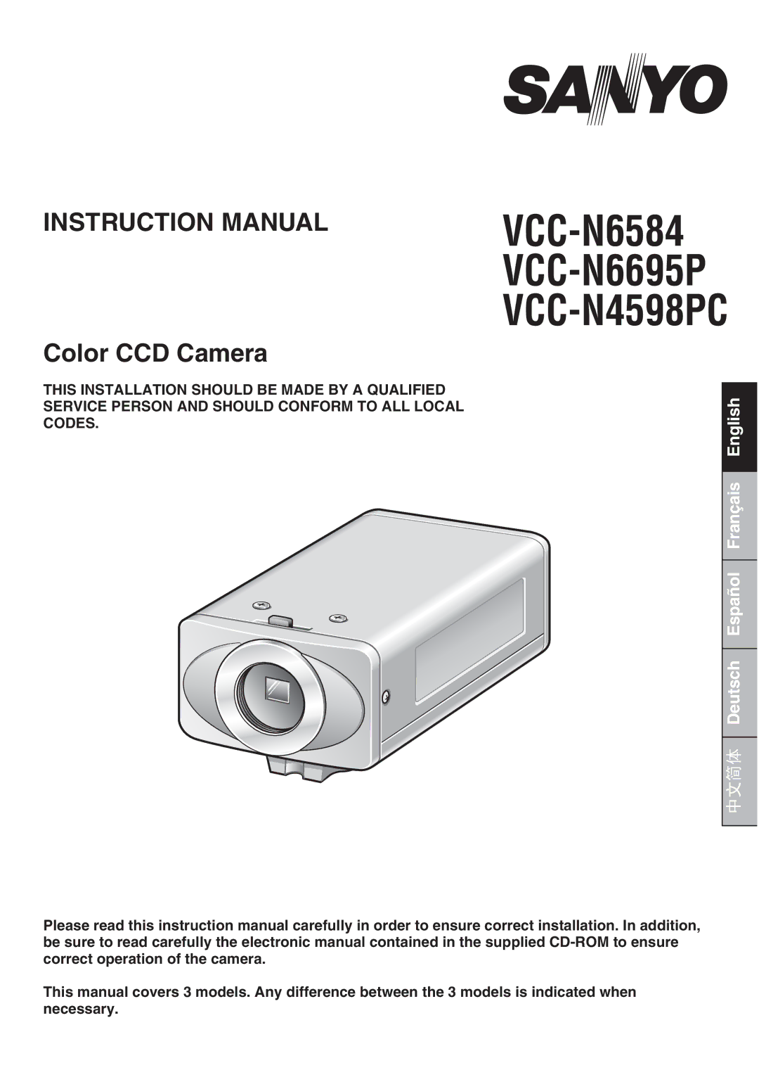 Sanyo instruction manual VCC-N6584 VCC-N6695P VCC-N4598PC, Color CCD Camera 