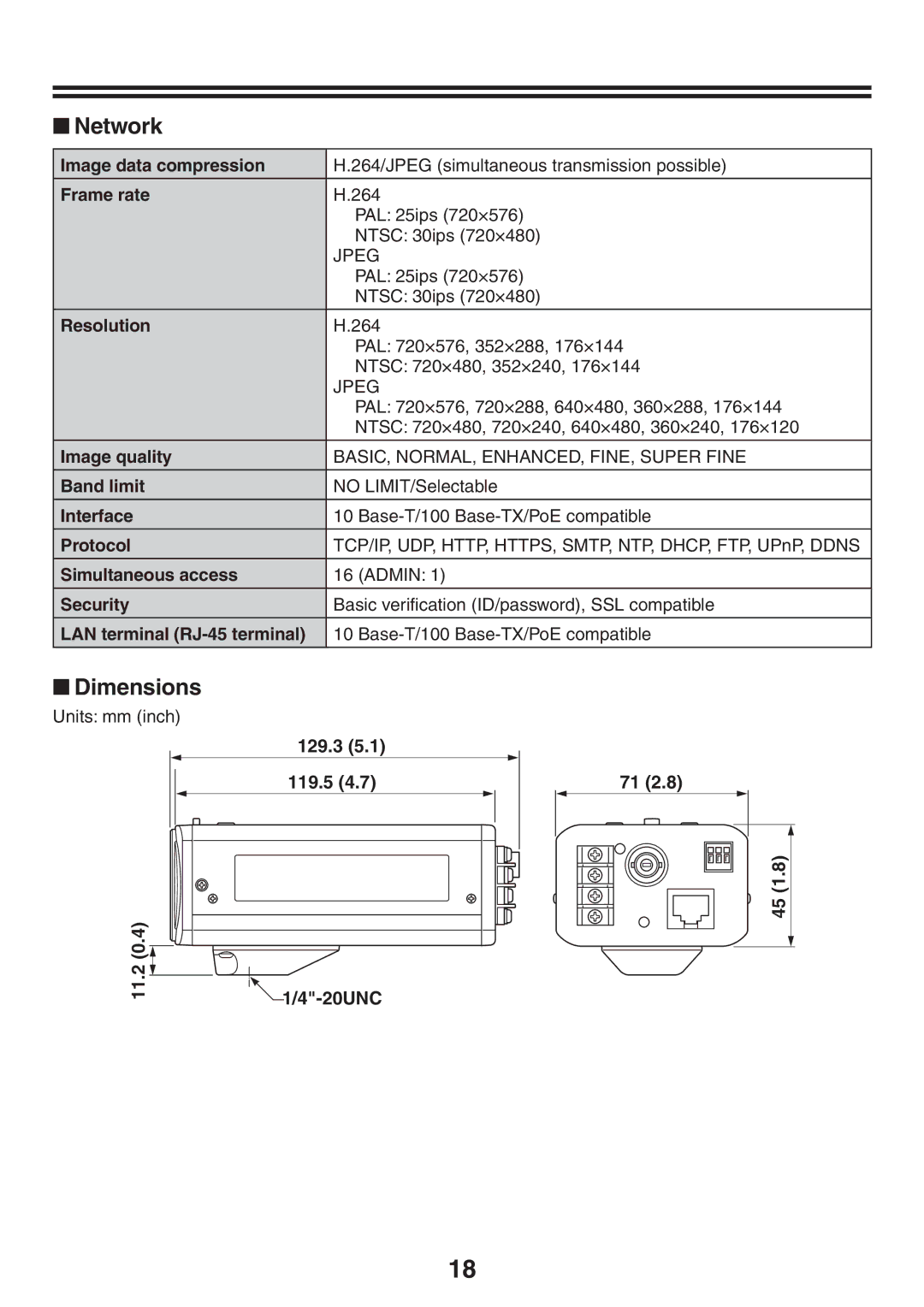 Sanyo VCC-N6584, VCC-N4598PC instruction manual Network, Dimensions 