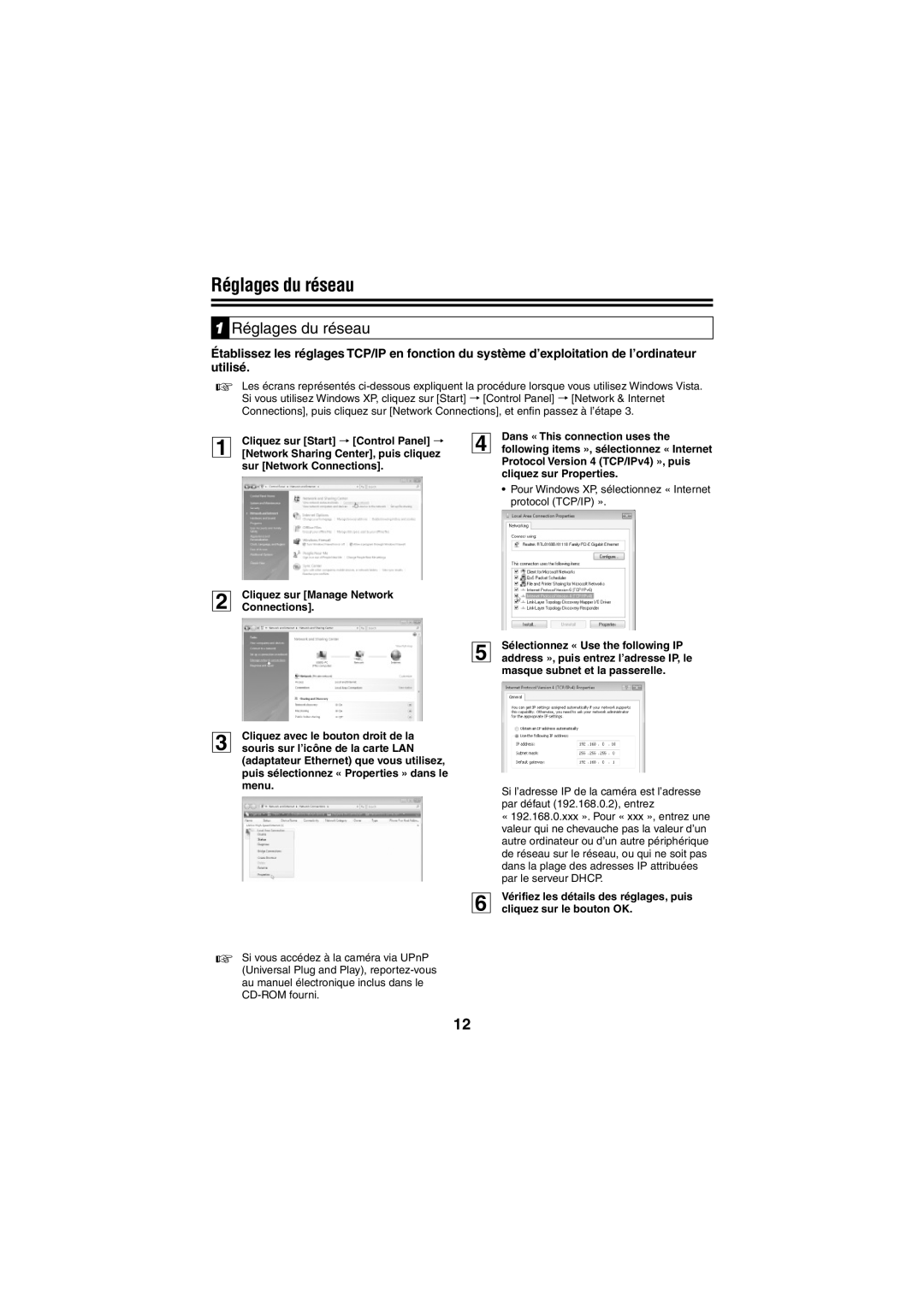 Sanyo VCC-N6695P, VCC-N4598PC instruction manual Réglages du réseau 