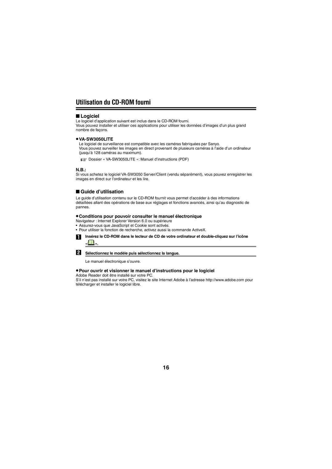 Sanyo VCC-N6695P, VCC-N4598PC instruction manual Utilisation du CD-ROM fourni, Logiciel, Guide d’utilisation 