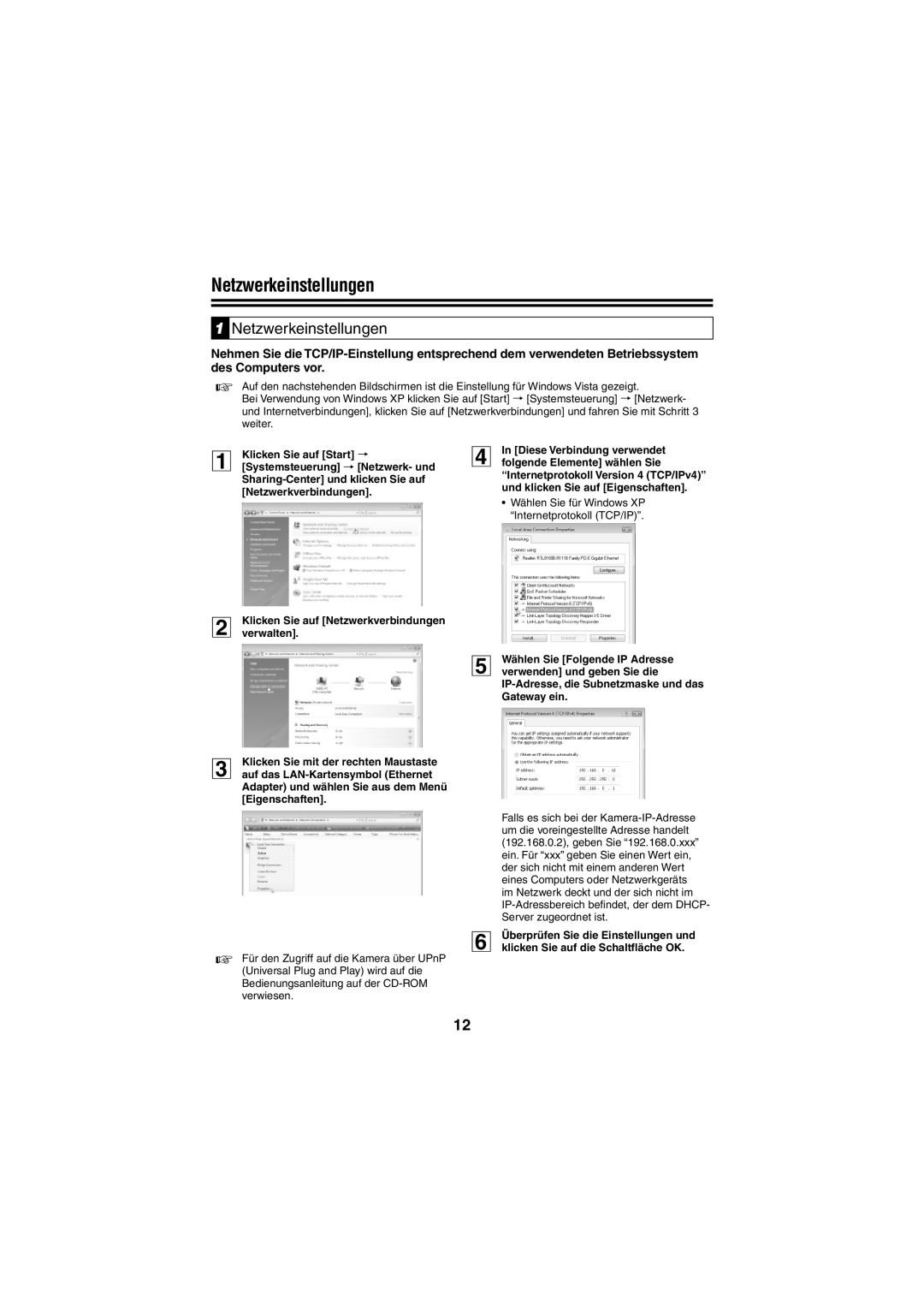 Sanyo VCC-N6695P, VCC-N4598PC instruction manual Netzwerkeinstellungen 