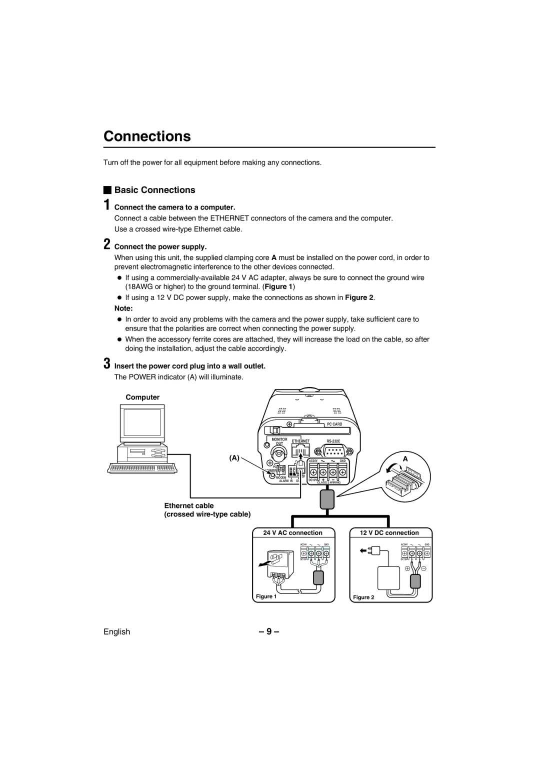 Sanyo VCC-WB2000 instruction manual Basic Connections 