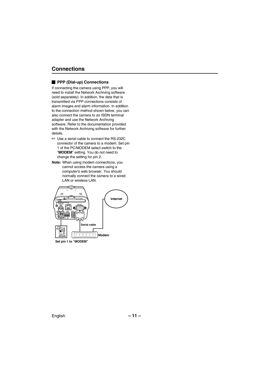 Sanyo VCC-WB2000 instruction manual PPP Dial-up Connections 