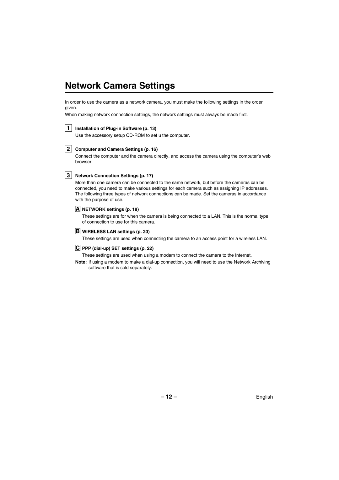 Sanyo VCC-WB2000 instruction manual Network Camera Settings 