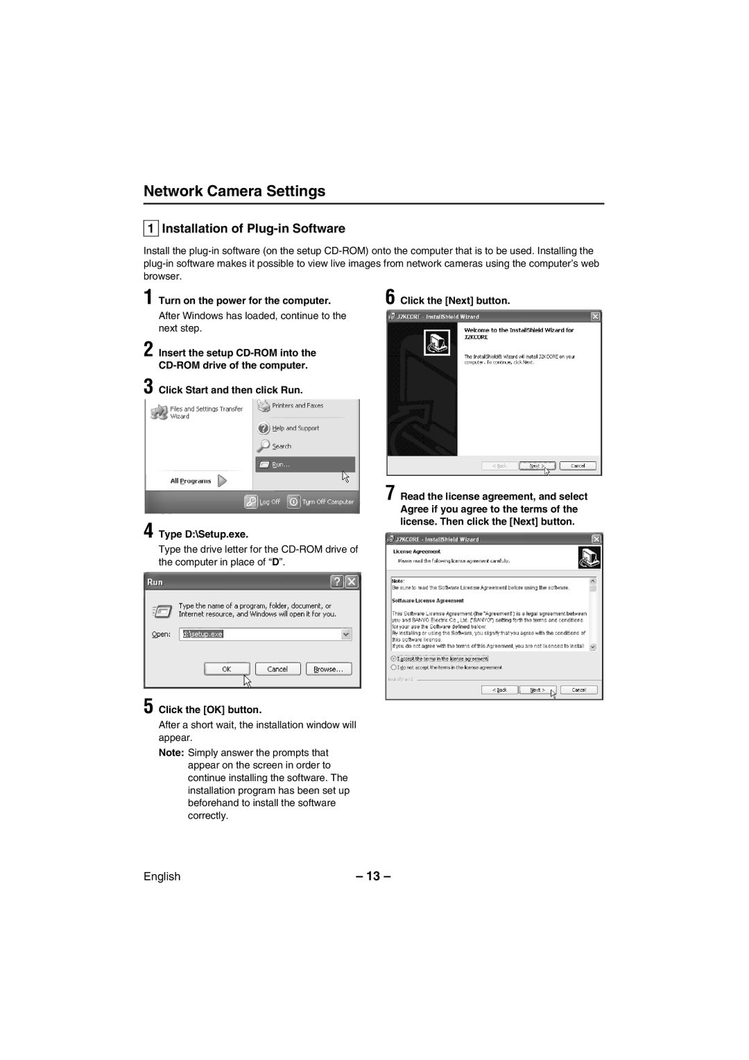 Sanyo VCC-WB2000 instruction manual Network Camera Settings, Installation of Plug-in Software 