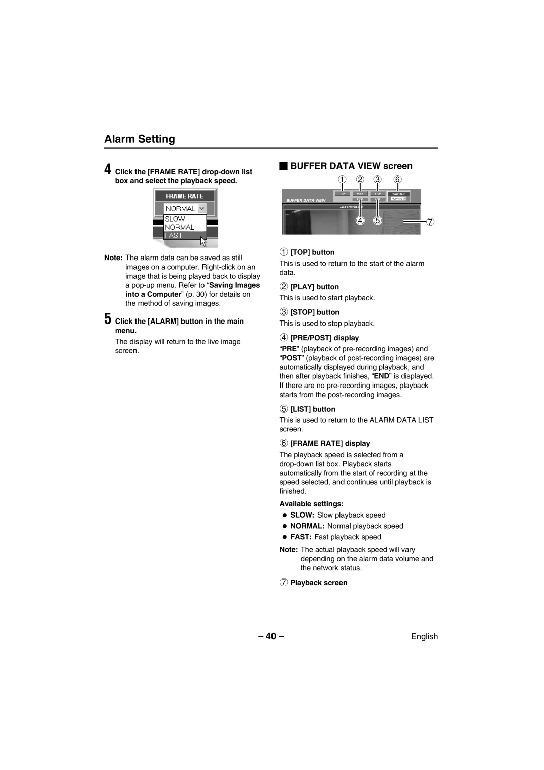 Sanyo VCC-WB2000 instruction manual Buffer Data View screen 