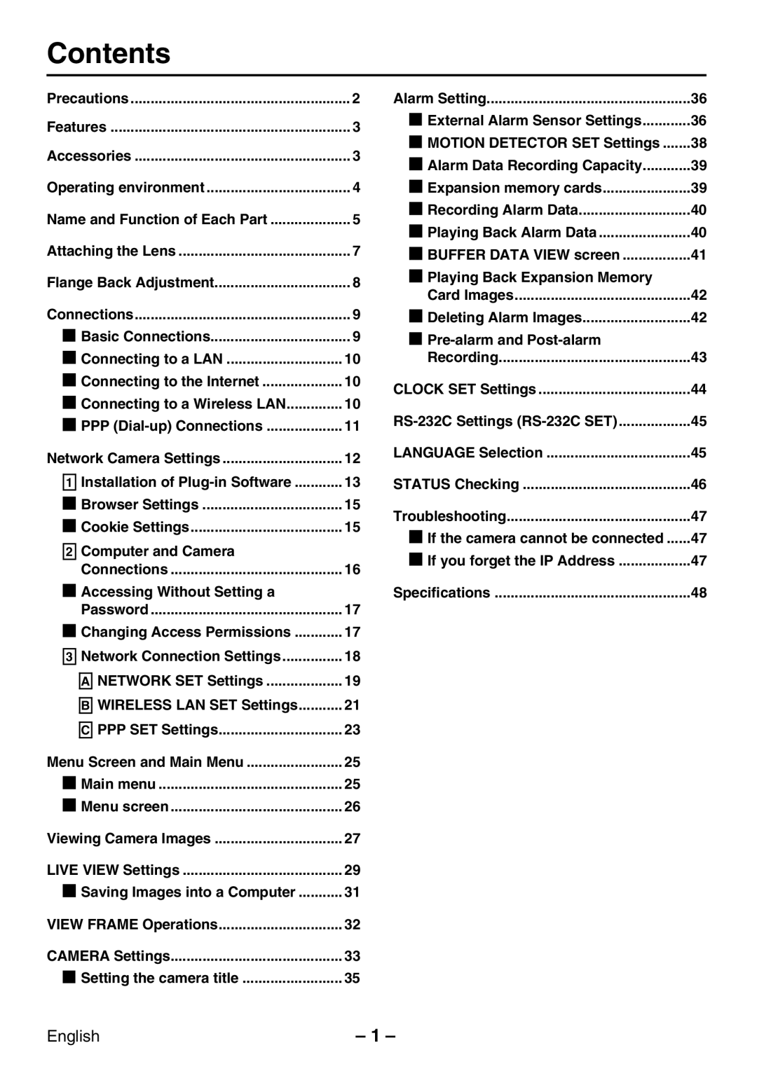 Sanyo VCC-WB2000P instruction manual Contents 