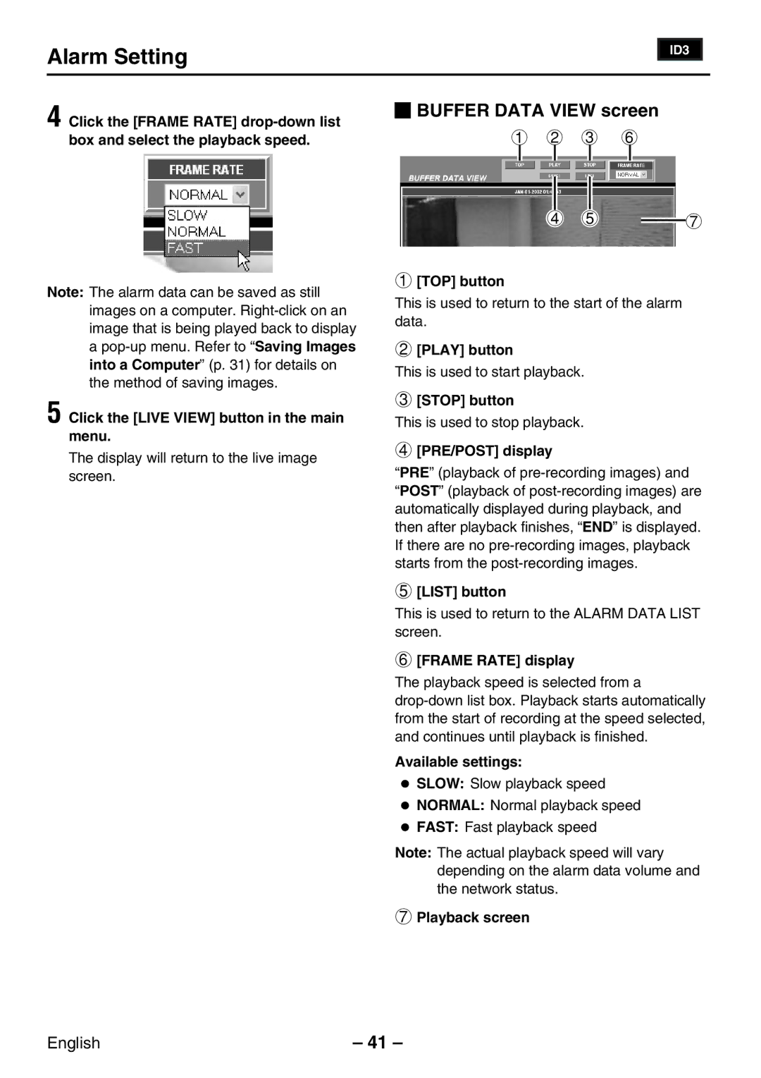 Sanyo VCC-WB2000P instruction manual Buffer Data View screen 