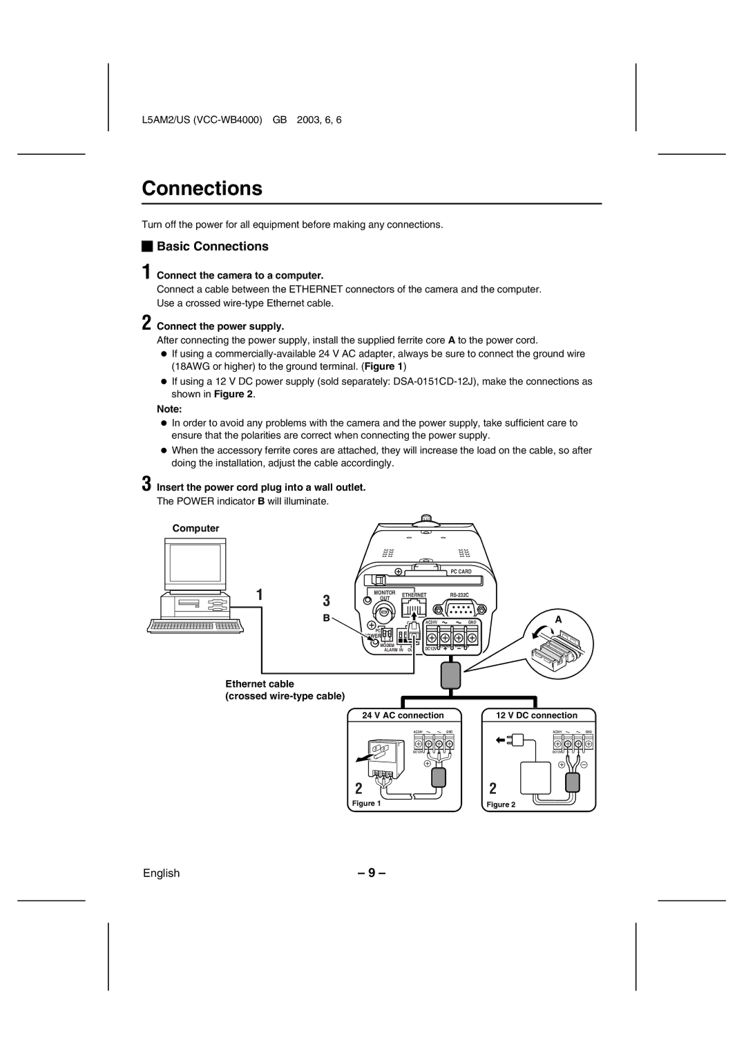 Sanyo VCC-WB4000 instruction manual Basic Connections 