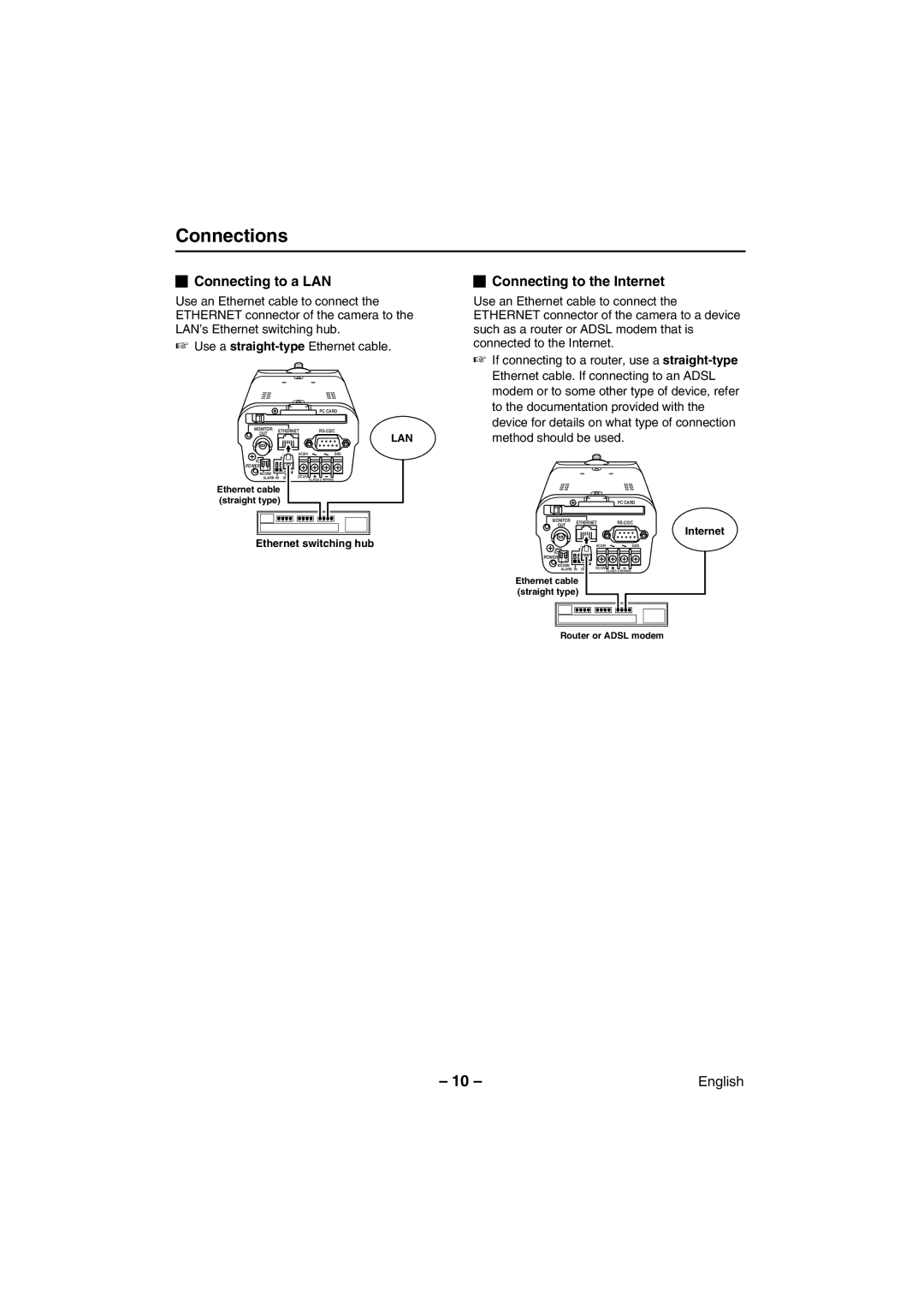 Sanyo VCC-WB4000P instruction manual Connections, Connecting to a LAN 