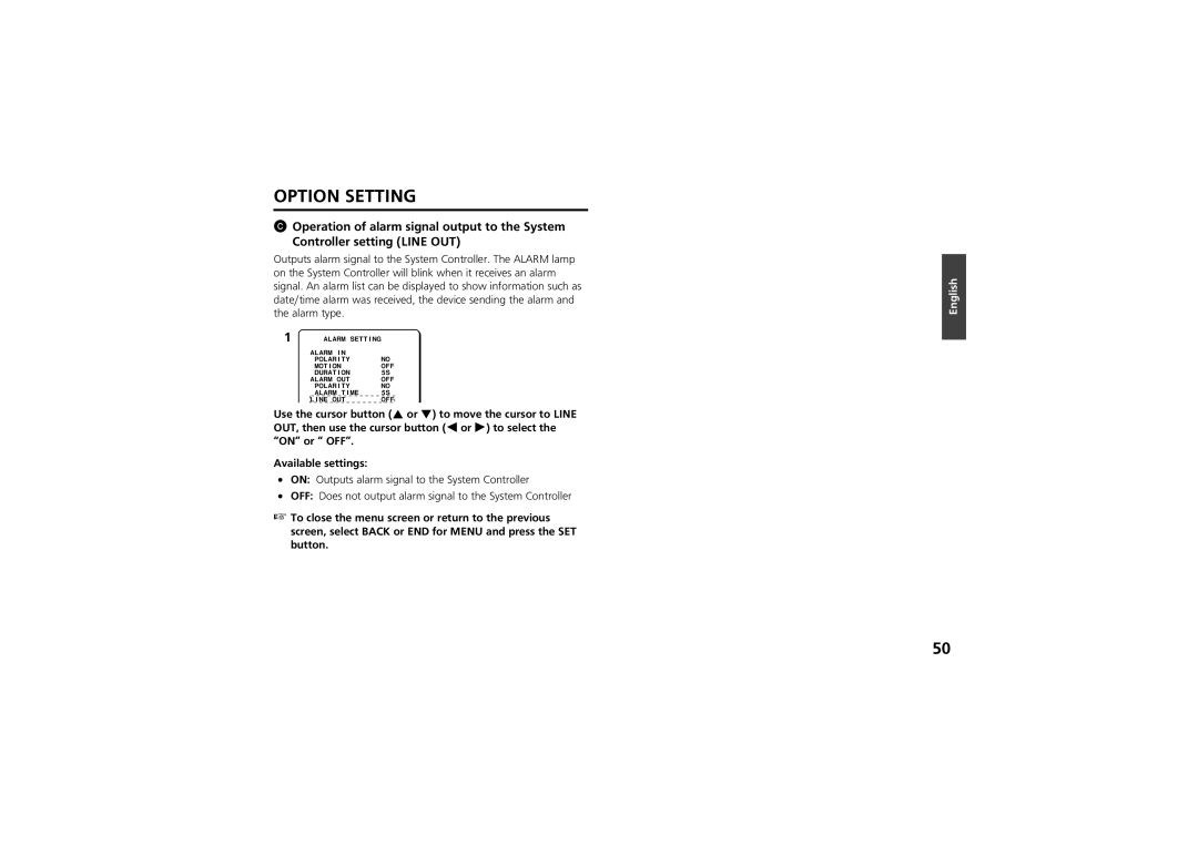 Sanyo vcc-zm300p instruction manual Option Setting 