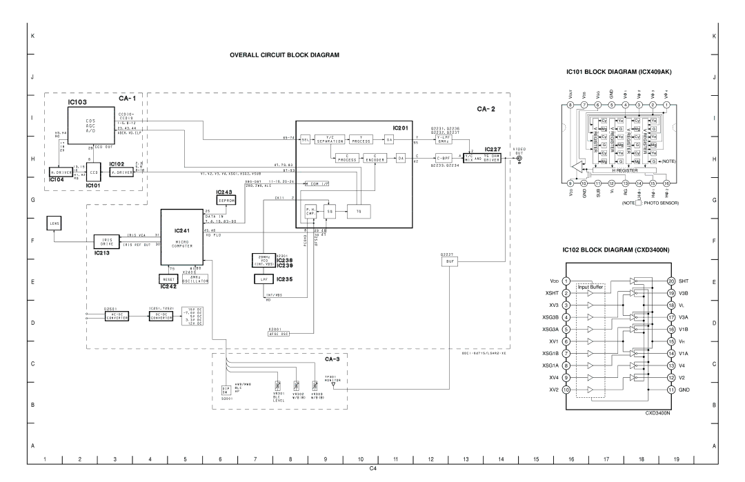 Sanyo VCC9615P Overall Circuit Block Diagram IC101 Block Diagram ICX409AK, IC102 Block Diagram CXD3400N, Vout 