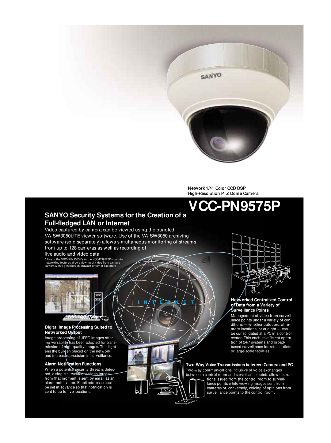 Sanyo VCC-PN9575P manual SANYO Security Systems for the Creation of a, Full-fledged LAN or Internet, I N T E R N E T 