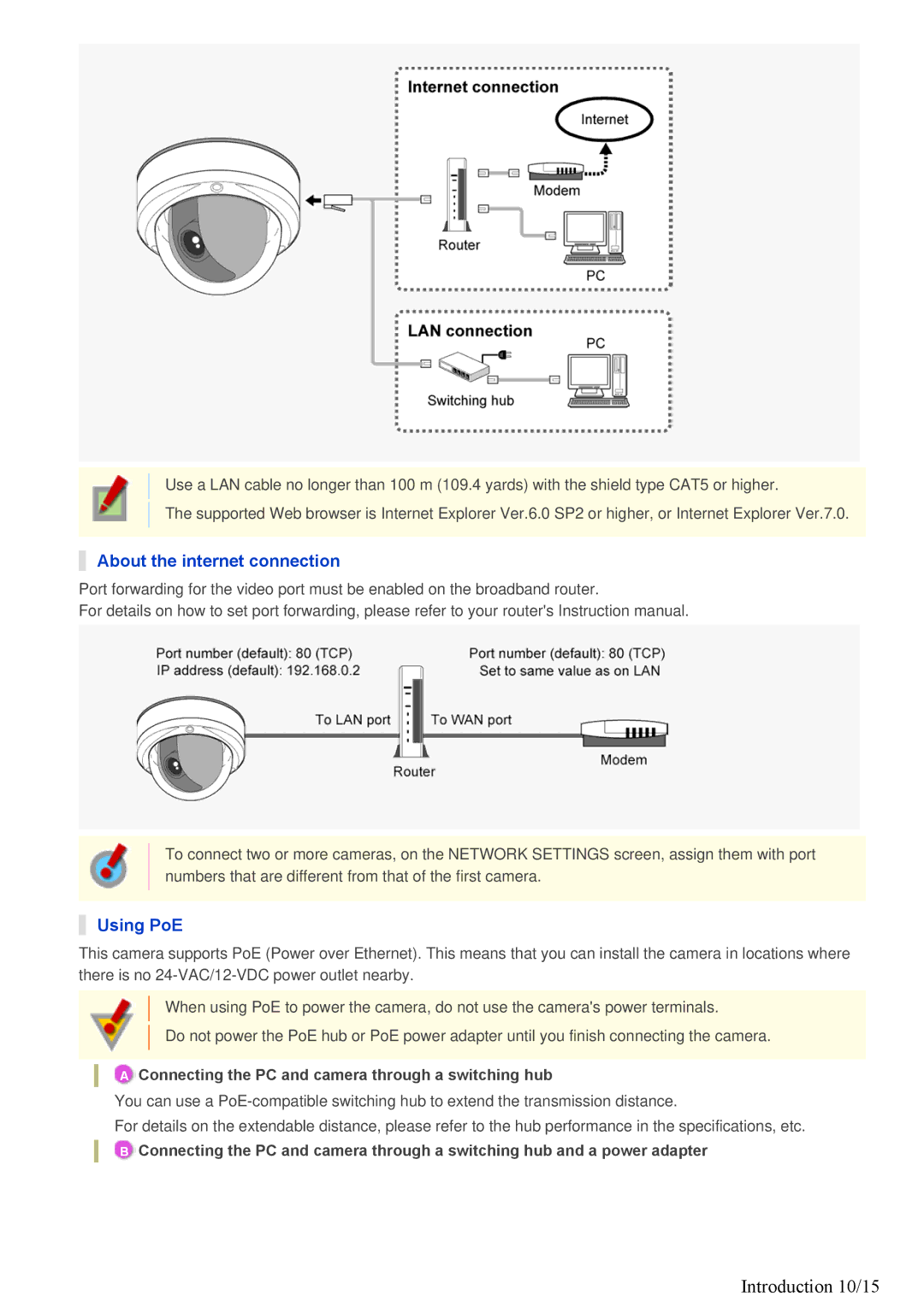 Sanyo VDC-HD3300/HD300P, VDC-HD3100/HD3100P specifications Introduction 10/15, About the internet connection, Using PoE 