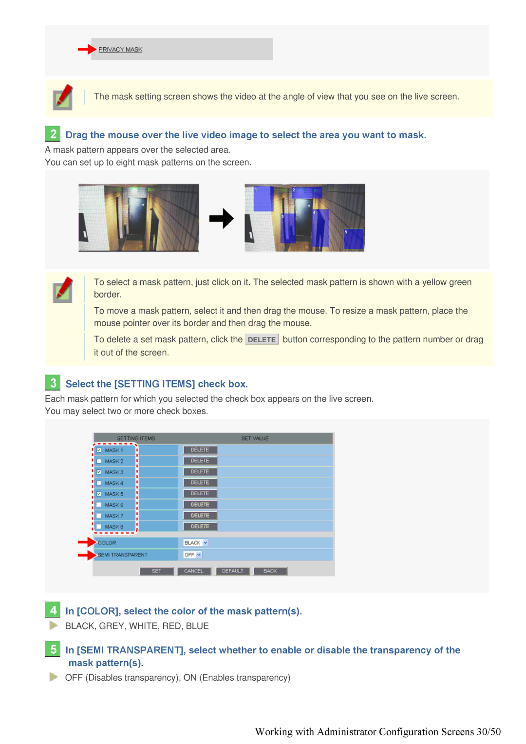 Sanyo VDC-HD3300/HD300P Working with Administrator Configuration Screens 30/50, Select the Setting Items check box 