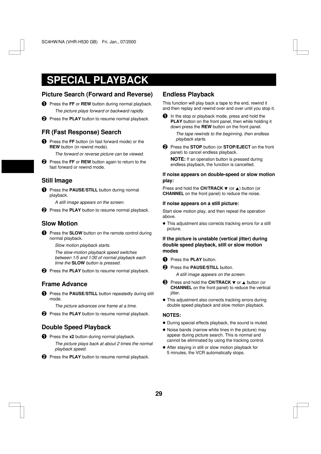 Sanyo VHR-H530 instruction manual Special Playback 