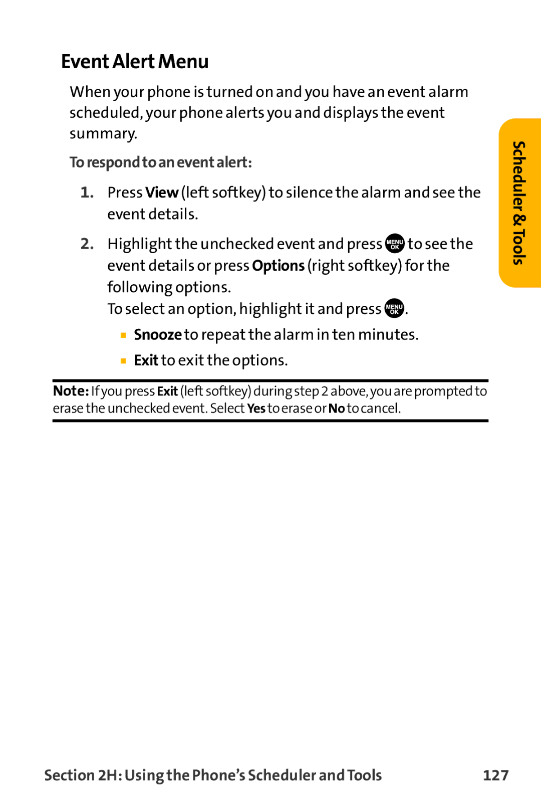 Sanyo VL-2300 warranty Event Alert Menu, Torespondtoaneventalert, 127 