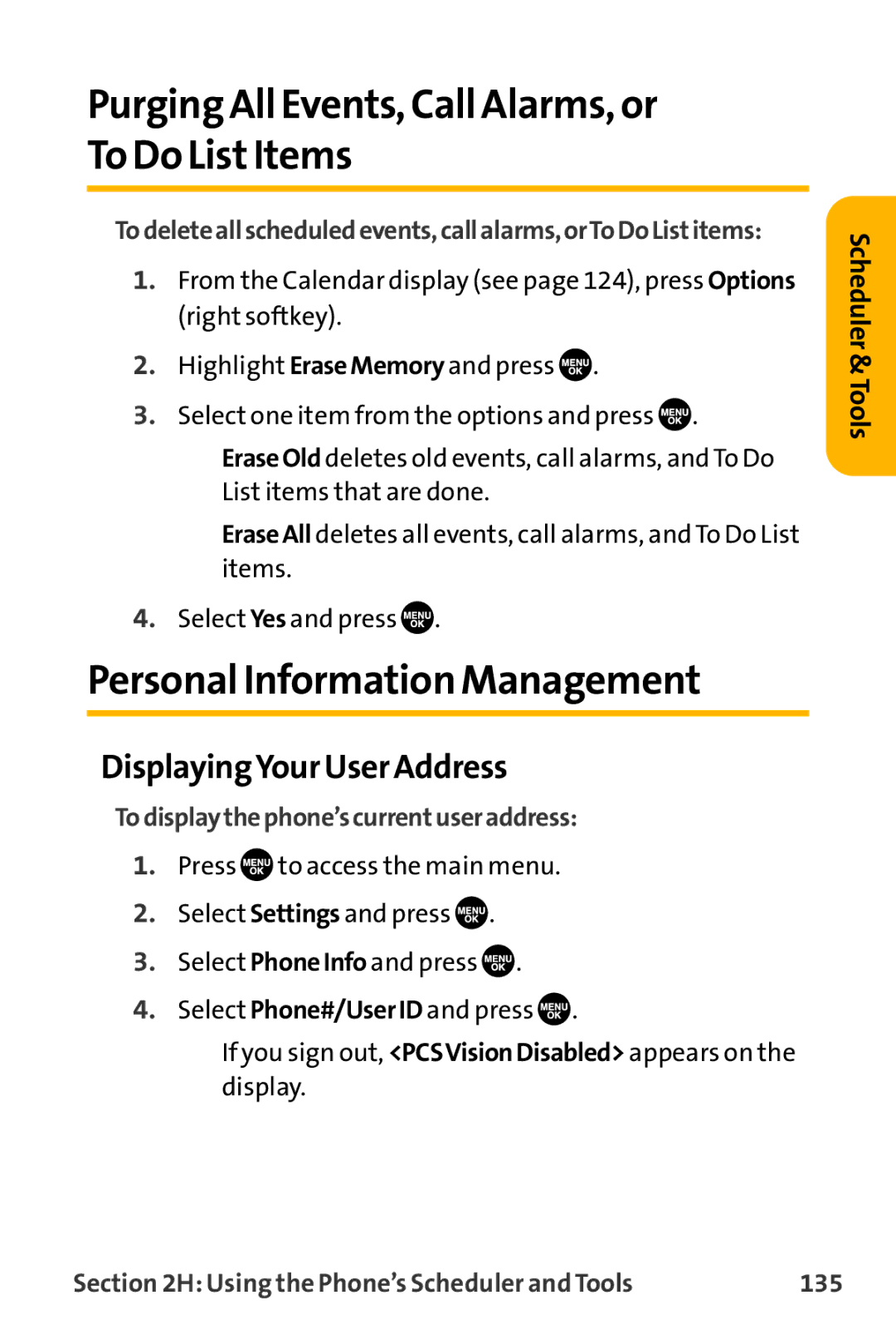 Sanyo VL-2300 warranty Purging All Events, Call Alarms, or To Do ListItems, Personal Information Management 