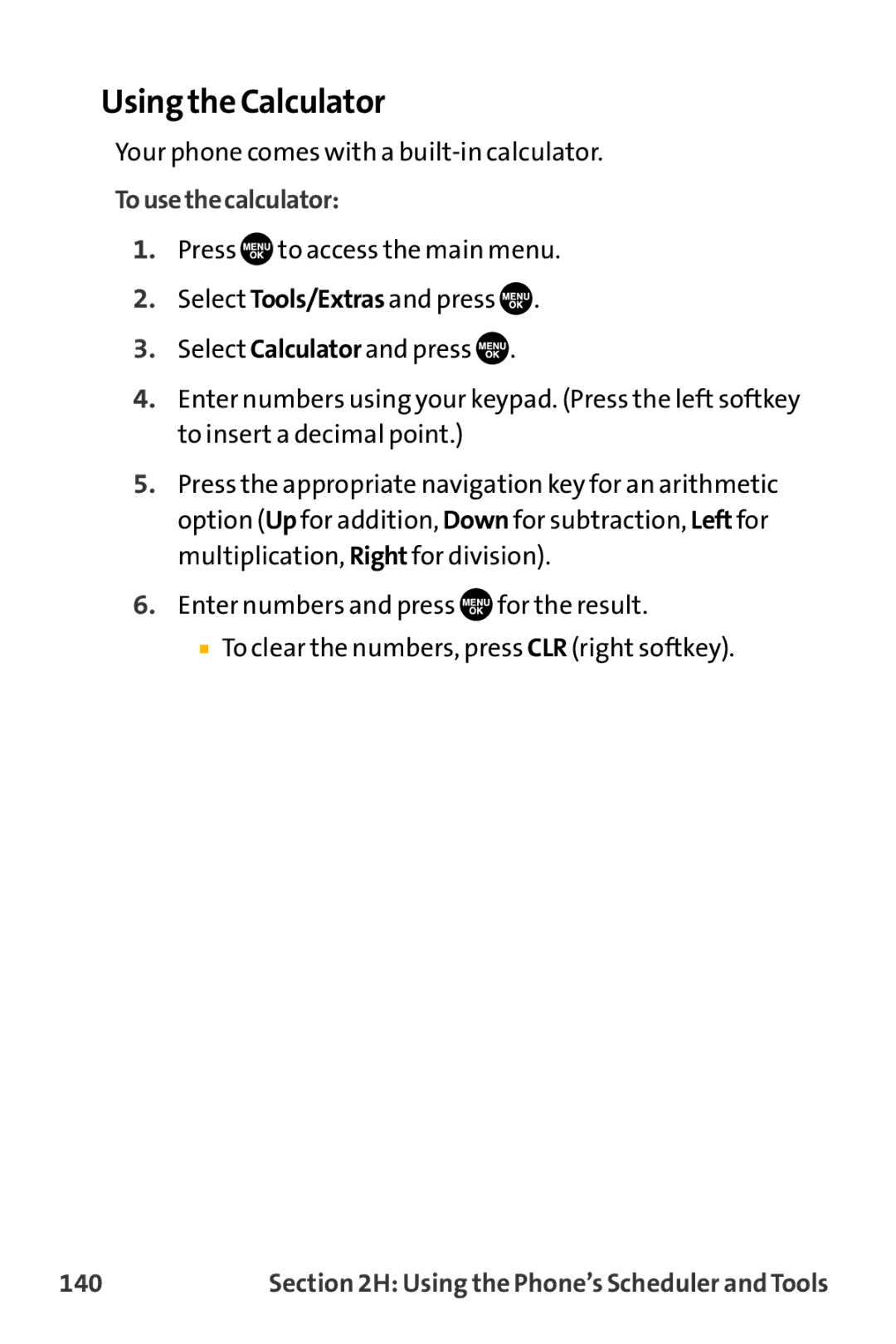 Sanyo VL-2300 warranty Using the Calculator, Tousethecalculator, 140 