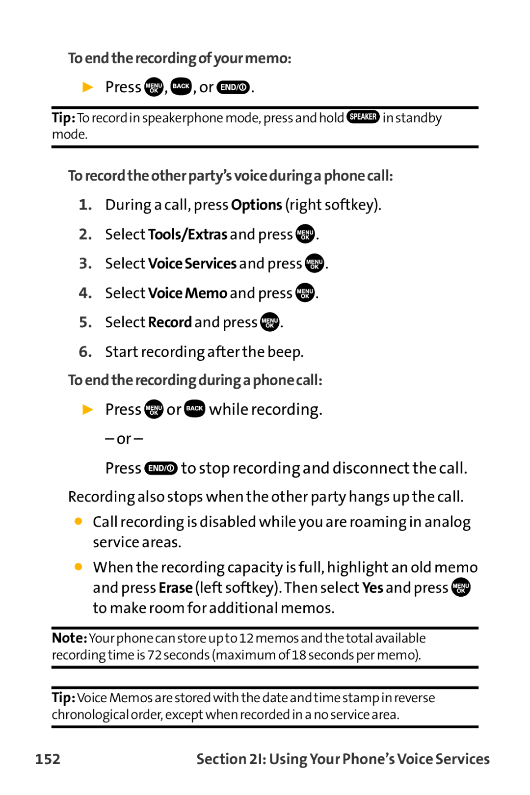 Sanyo VL-2300 Toendtherecordingofyourmemo, Torecordtheotherparty’svoiceduringaphonecall, Toendtherecordingduringaphonecall 