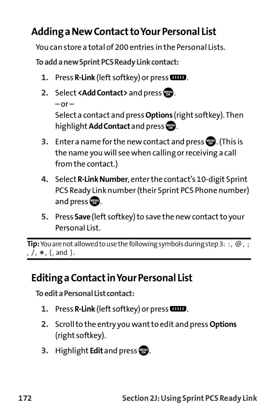 Sanyo VL-2300 Adding a New ContacttoYour Personal List, Editing a ContactinYour Personal List, ToeditaPersonalListcontact 