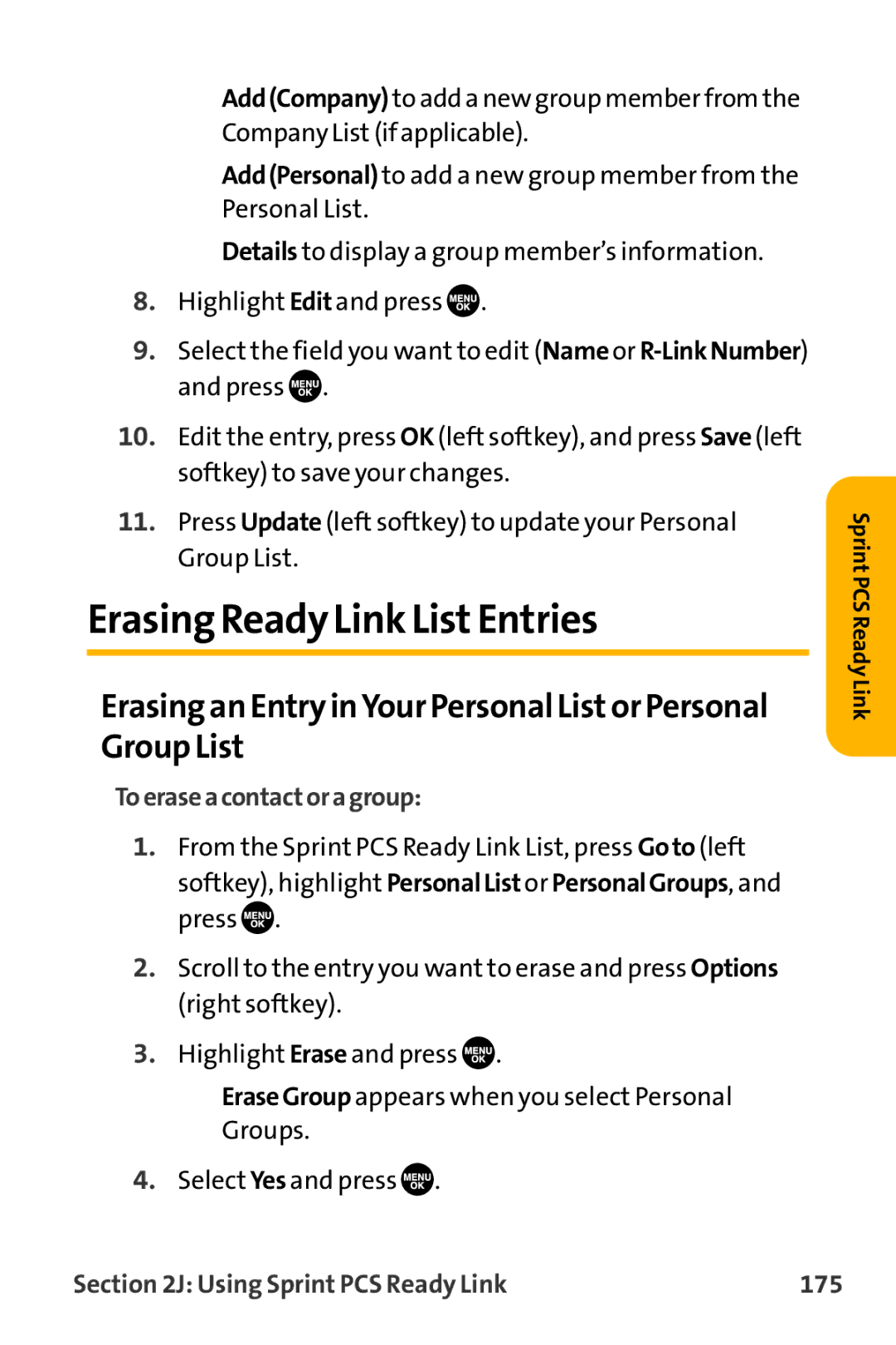 Sanyo VL-2300 warranty ErasingReady Link ListEntries, Erasing an Entry inYour Personal Listor Personal Group List 