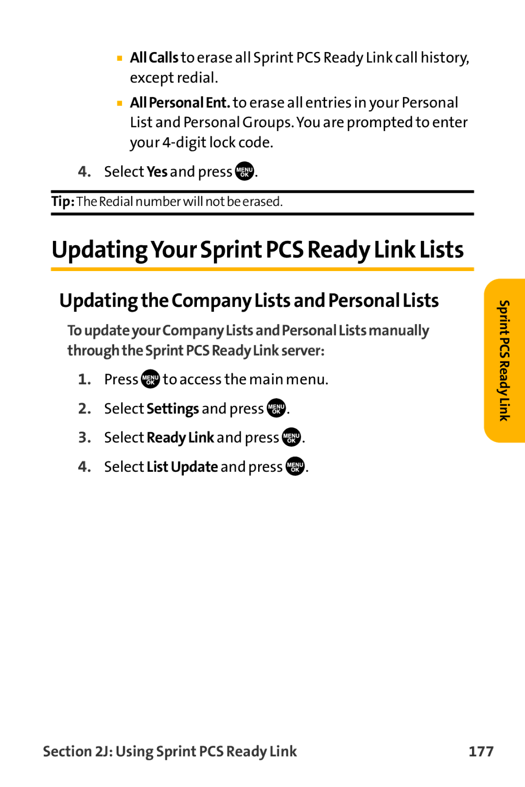 Sanyo VL-2300 warranty Updating the Company Lists and Personal Lists, Using Sprint PCS Ready Link 177 