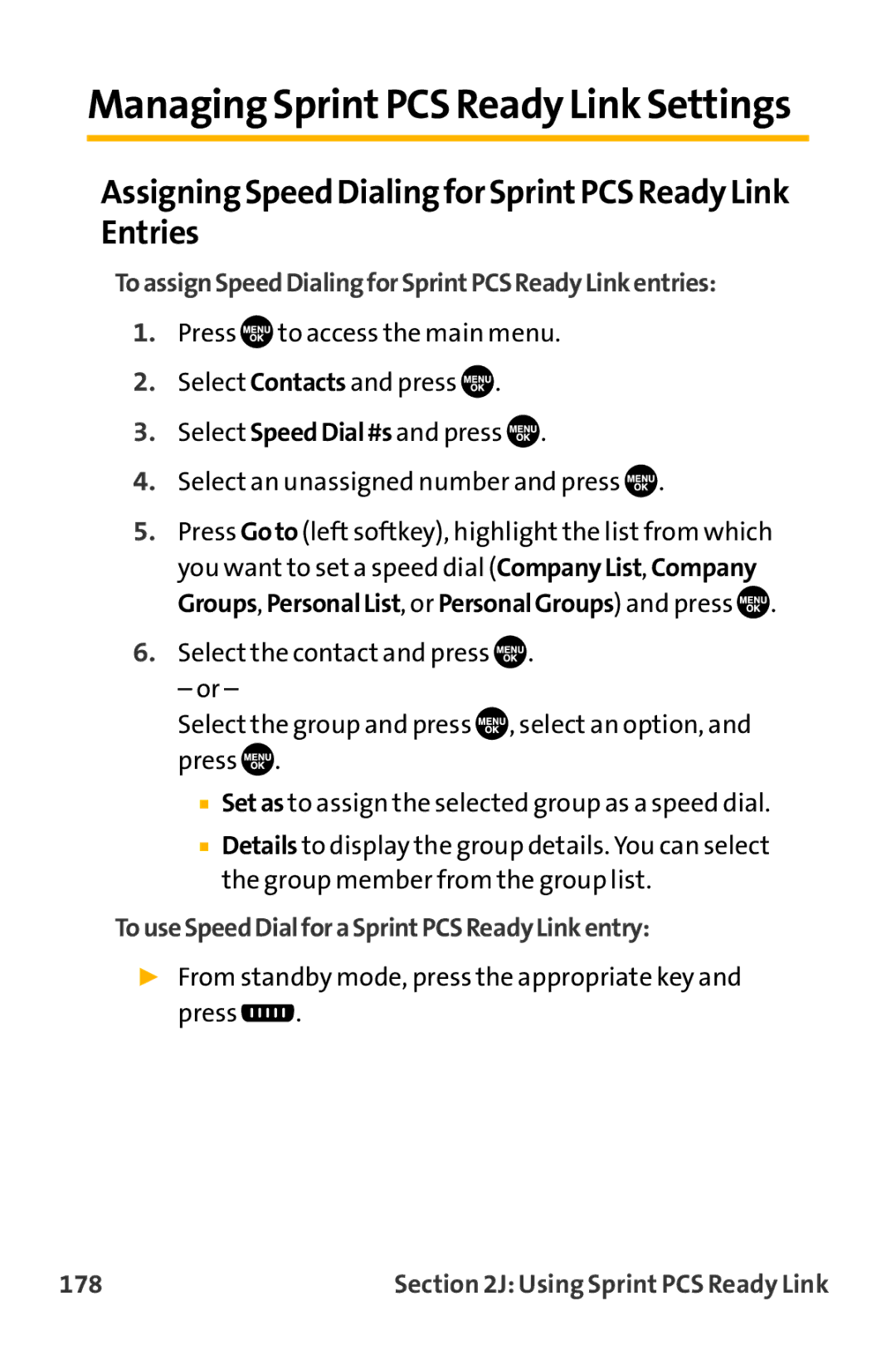 Sanyo VL-2300 Assigning Speed Dialingfor SprintPCS Ready Link Entries, ToassignSpeedDialingforSprintPCSReadyLinkentries 