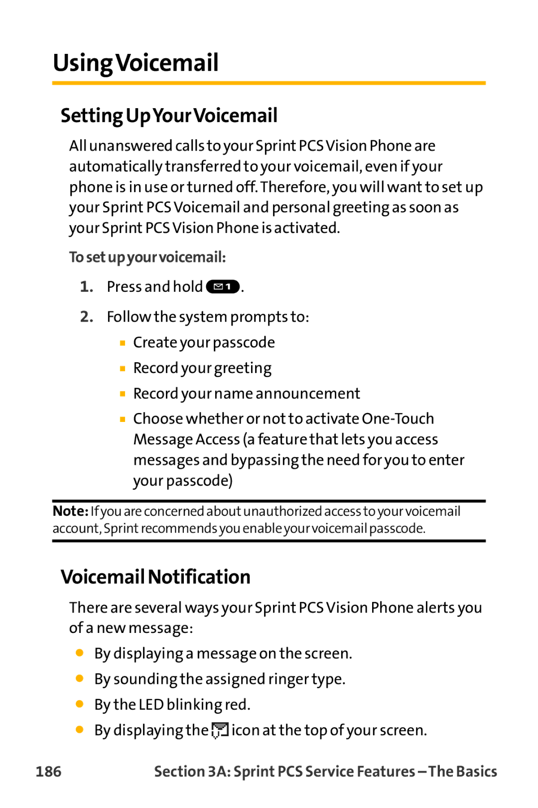 Sanyo VL-2300 warranty UsingVoicemail, Setting UpYourVoicemail, Voicemail Notification, 186 