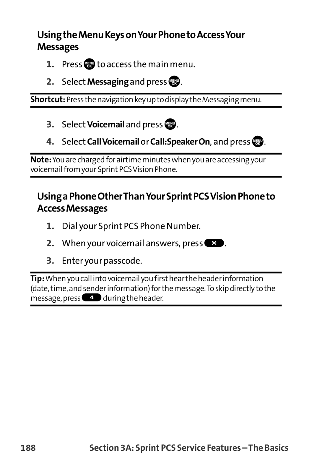 Sanyo VL-2300 warranty UsingtheMenuKeysonYourPhonetoAccessYour Messages, 188 