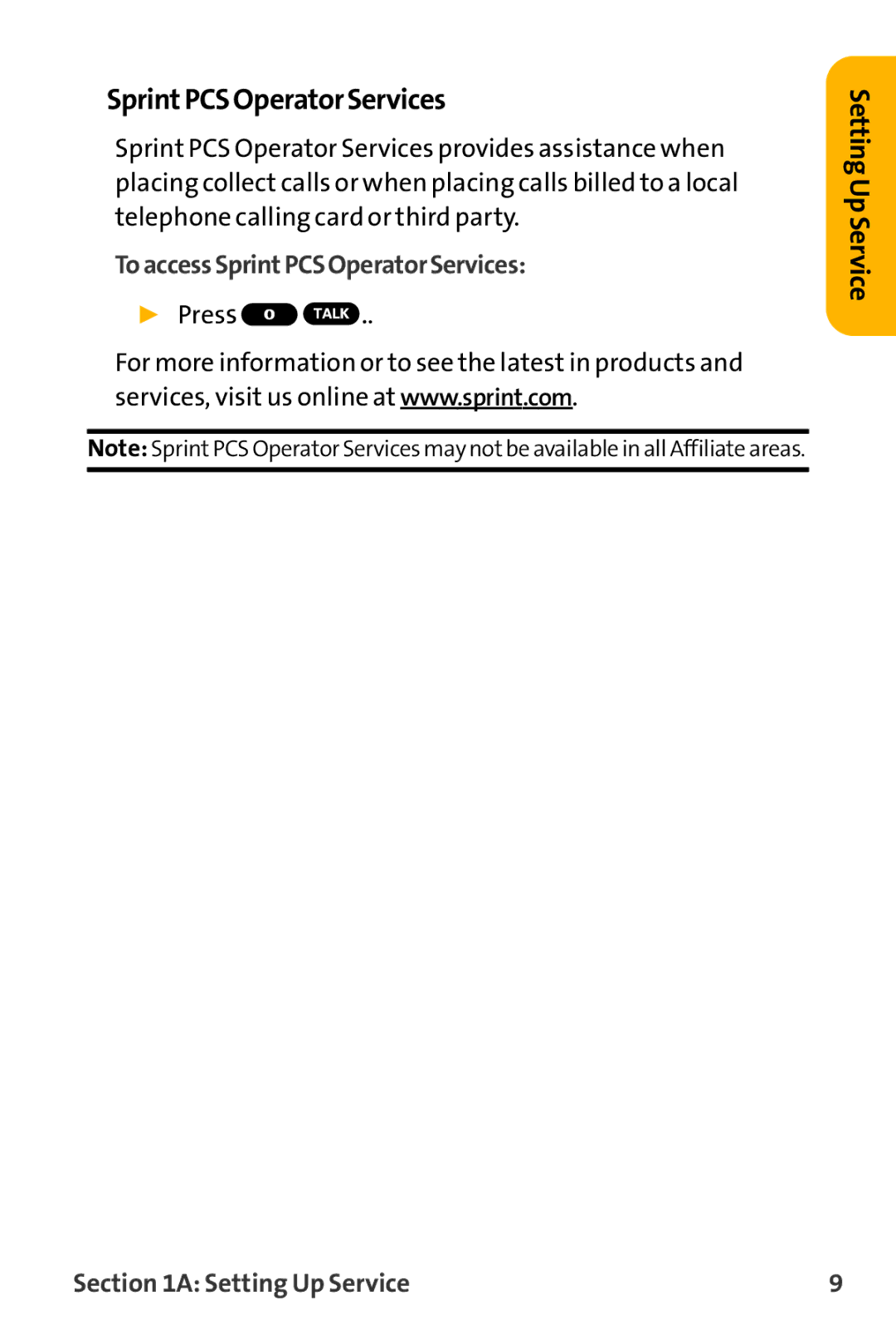 Sanyo VL-2300 warranty ToaccessSprintPCSOperatorServices 