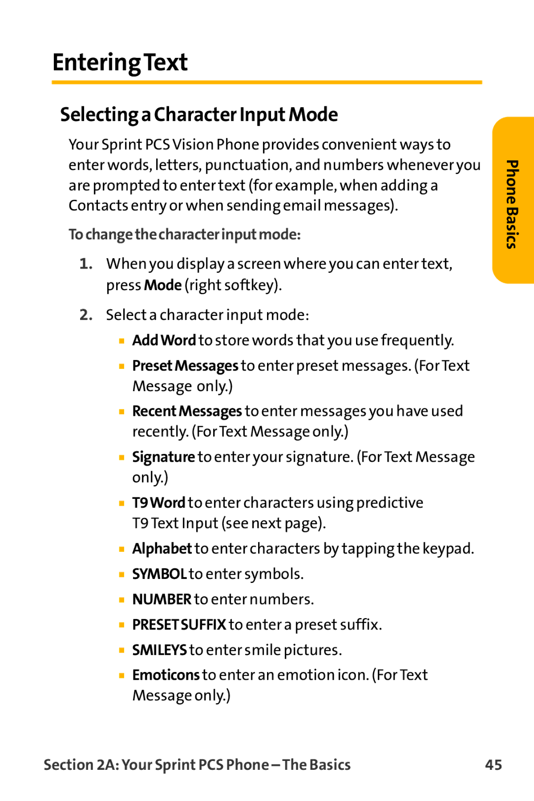 Sanyo VL-2300 warranty EnteringText, Selecting a Character InputMode, Tochangethecharacterinputmode 