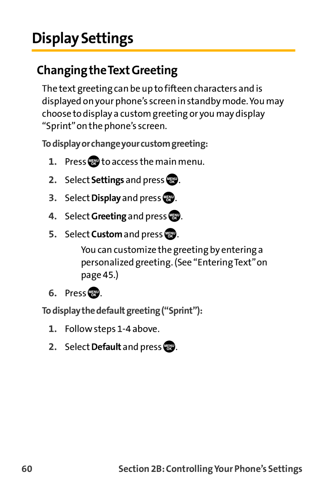 Sanyo VL-2300 warranty Display Settings, Changing theTextGreeting, Todisplayorchangeyourcustomgreeting 