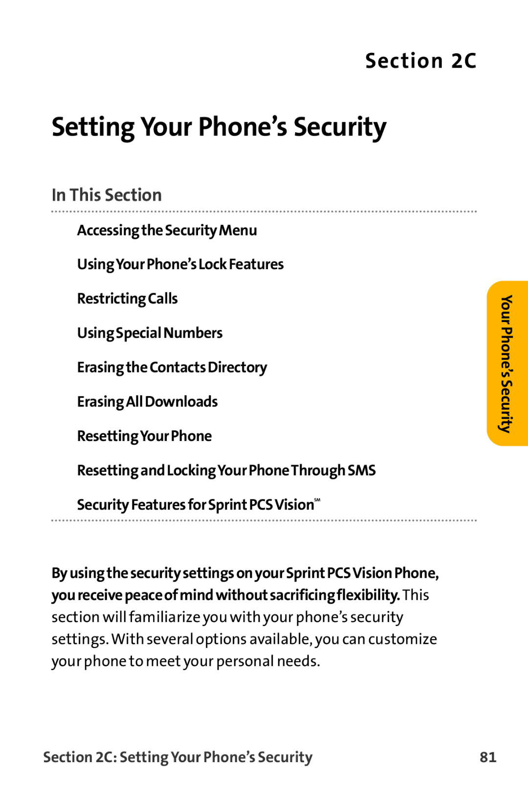 Sanyo VL-2300 warranty Setting Your Phone’s Security 