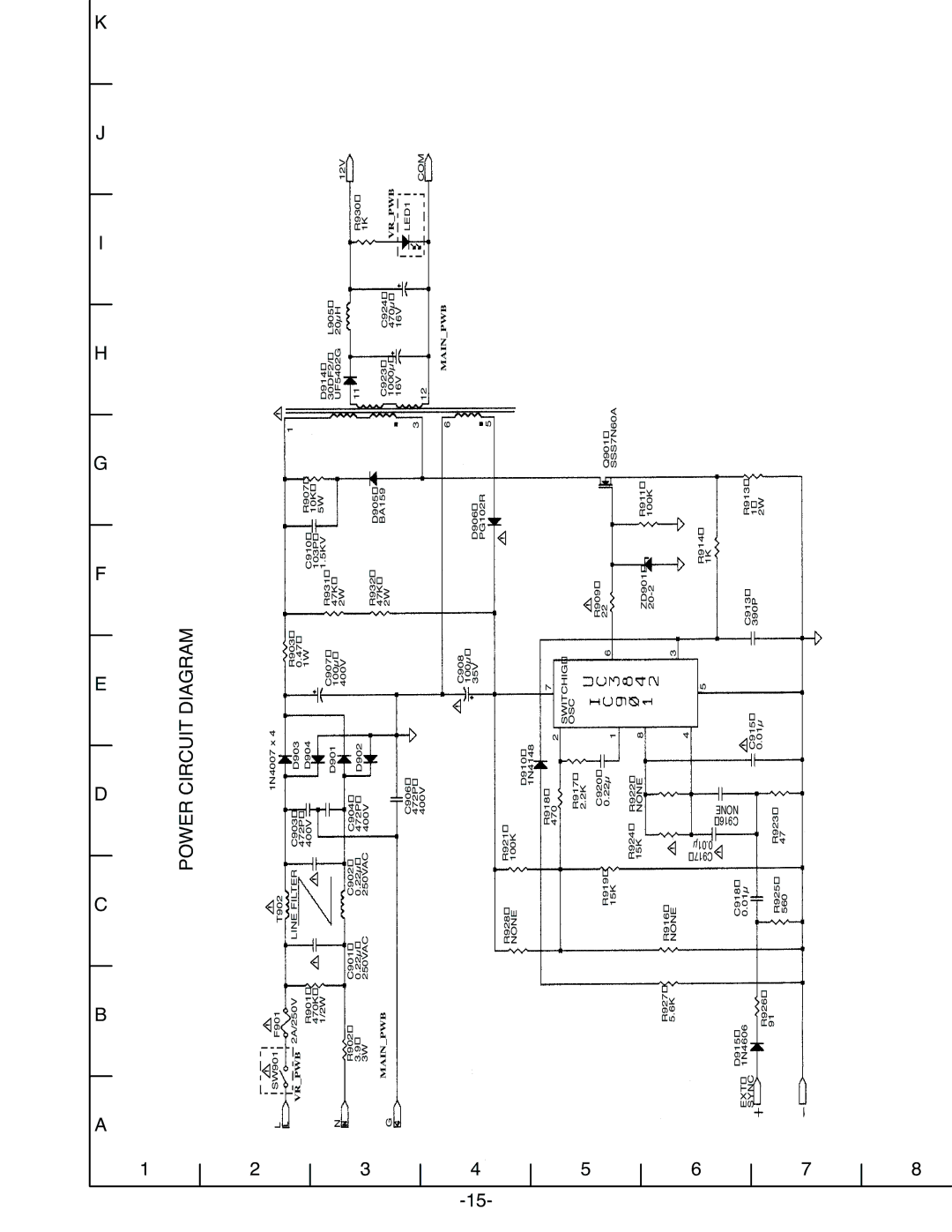 Sanyo VM-6615P, VM-6614 specifications Power Circuit Diagram 