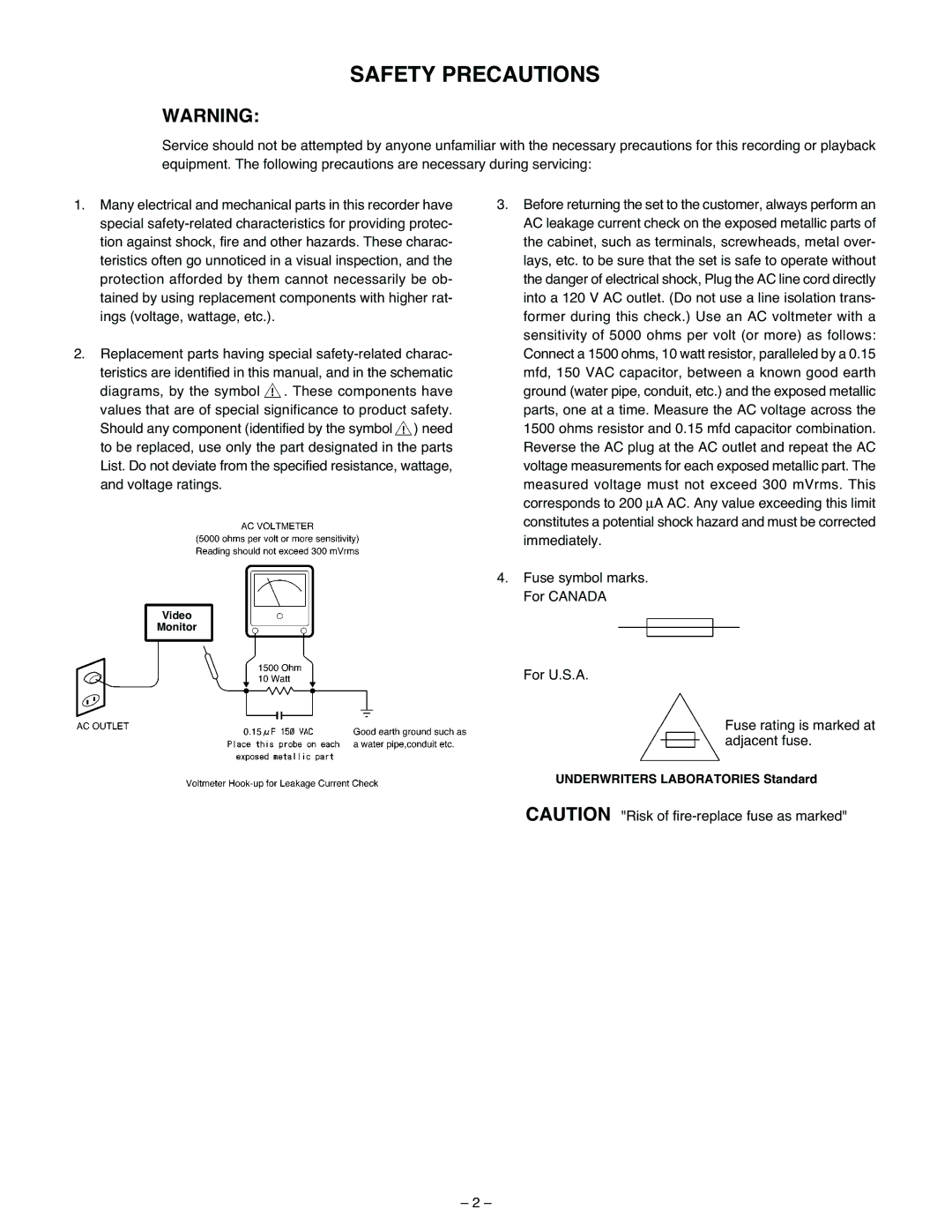 Sanyo VM-6615P, VM-6614 specifications Safety Precautions 