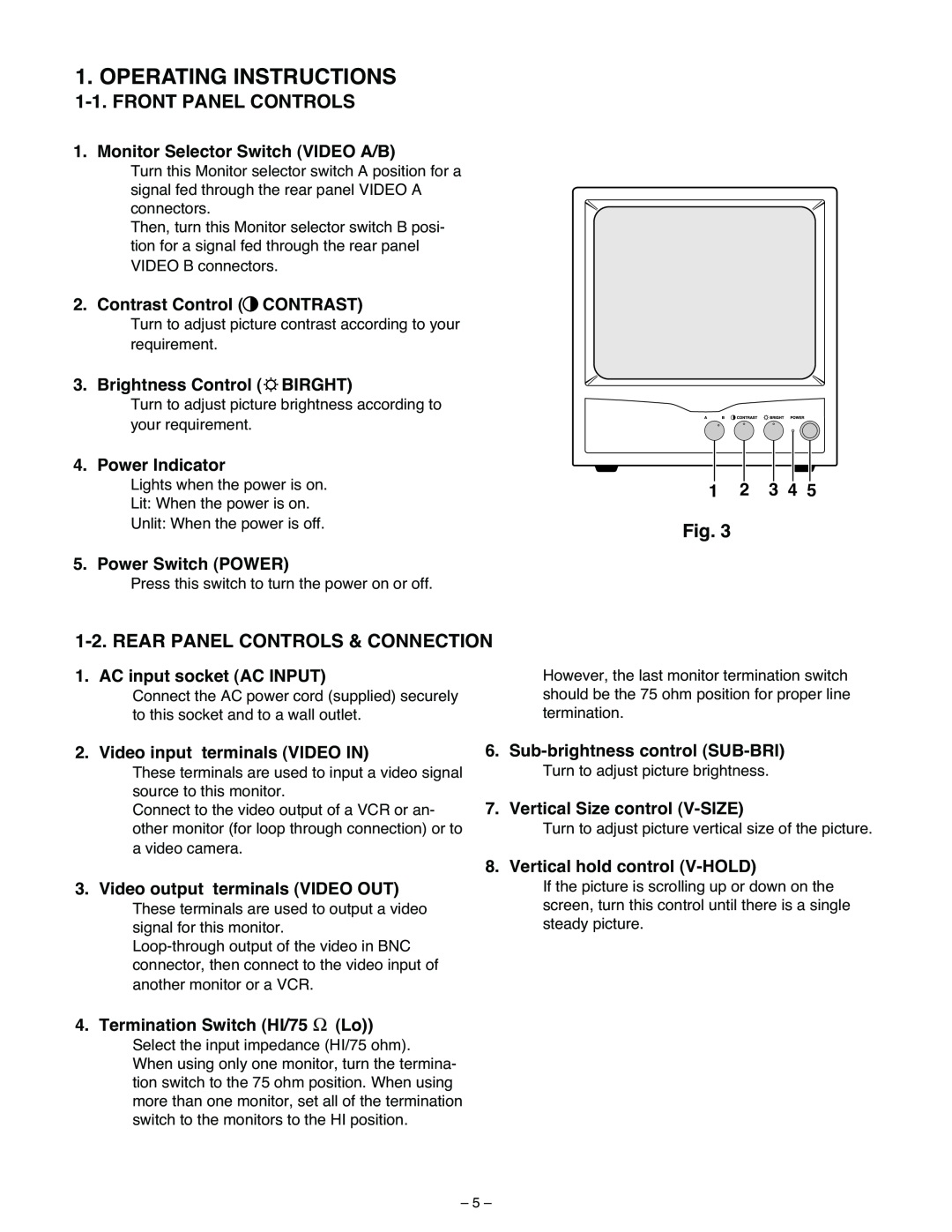 Sanyo VM-6614, VM-6615P specifications Operating Instructions, Front Panel Controls, Rear Panel Controls & Connection 