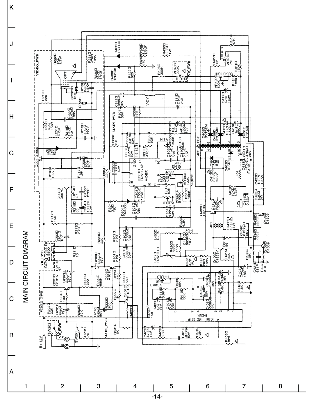 Sanyo VM-6614, VM-6615P specifications K J I, H G F E, Diagram, Circuit, Main, Videopwb, Vr Pwb, Vrpwb A 